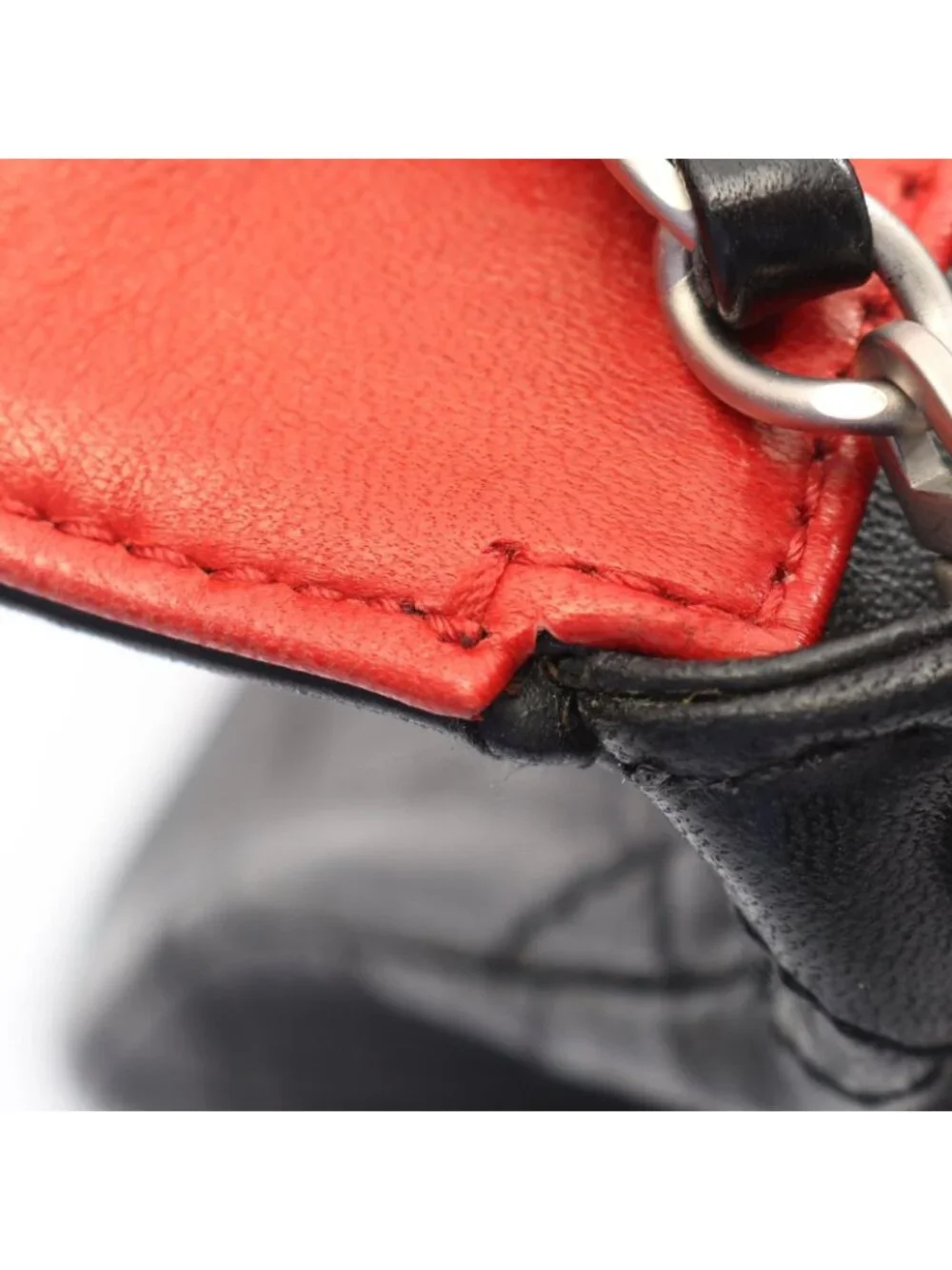 Chanel Shoulder Bag Quilted Single Flap Bicolor Black Red Lambskin Chain